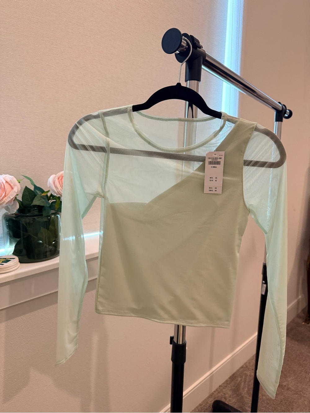 Abercrombie & Fitch One-Shoulder Mesh Long-Sleeve Top - Mint Green BRAND NEW